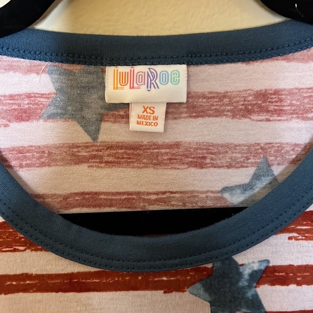 LuLaRoe Fourth of July Stars and Stripes Tee Size XS - Picture 3 of 4